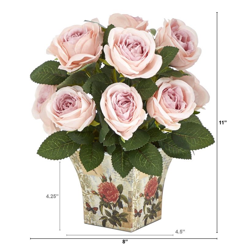 Nearly Natural 11-in Rose Artificial Arrangement in Floral Vase, 2 of 7
