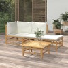 vidaXL 4 Piece Patio Lounge Set with Cream White Cushions Bamboo - 2 of 4