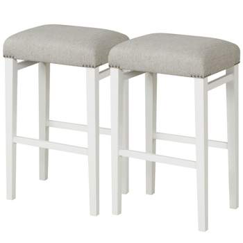 Costway 24"  Height Set of 2 Bar Stools Backless Counter Height Kitchen Chairs with Wooden Legs Gray