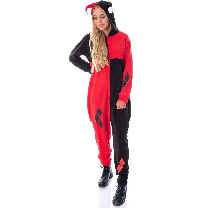 DC Comics Women's Harley Quinn Costume One Piece Union Suit Pajama Outfit, 4 of 5