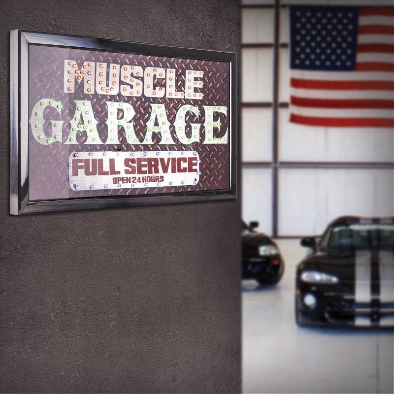 Muscle Garage Full Service Open 24 Hours Framed LED Sign Gray/Brown - American Art Decor, 4 of 7