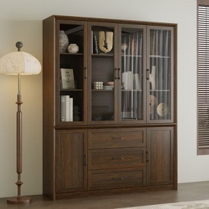 FUFU&GAGA Modern Minimalist 4 Glass Doors Display Cabinet,Multi-Storage Display Unit,Living Room Decor Storage,Home Office Bookcase with Drawers - 1 of 4