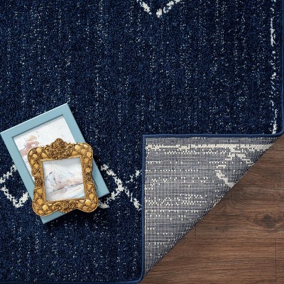 Navy Geometric 8' x 10' Stain-Resistant Synthetic Area Rug