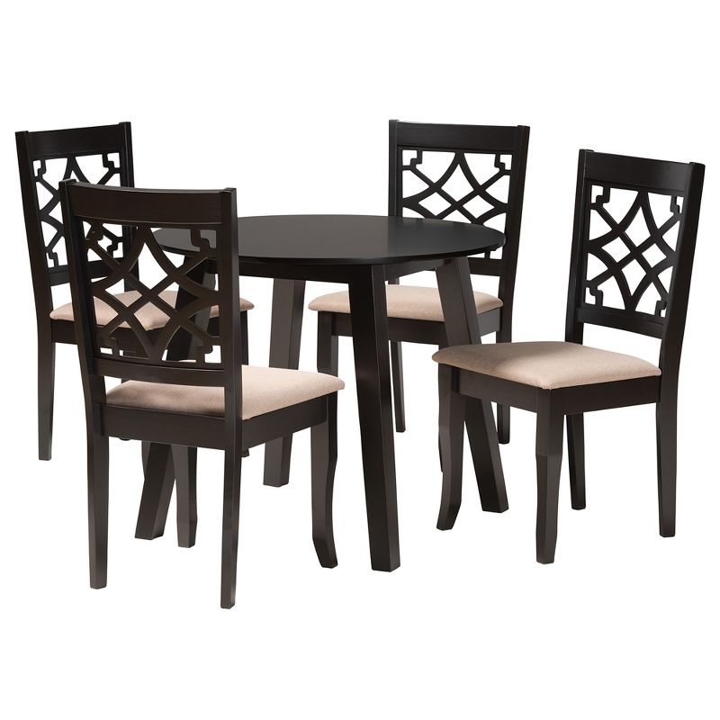 Baxton Studio Thea Modern Beige Fabric and Dark Brown Finished Wood 5-Piece Dining Set, 2 of 10