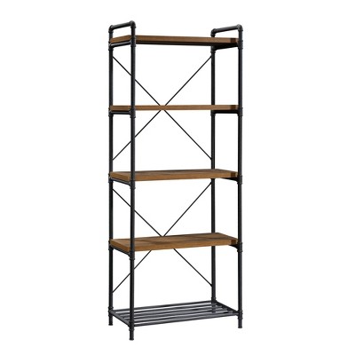 Homfa 5-tier Iron Bookcase with 2 Drawers, Industrial Tall Bookshelf with 7  open storage shelves, Free Standing Display shelf with Metal Frame, Black  Gold 