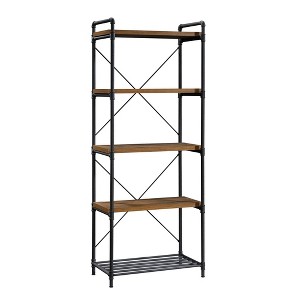 76" Tall Iron City Bookshelf Checked Oak - Sauder: 5-Shelf Metal Frame, Farmhouse Style, Rustic Storage: Vertical Shelving Unit - 1 of 4