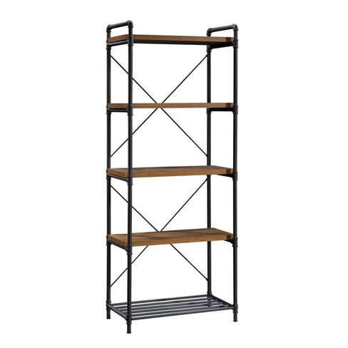 HSH 6 Tier Tall Bookshelf, Wood and Metal Vertical Display Book