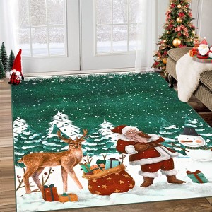 Area Rugs Merry Christmas Soft Washable Santa Claus Deer Christmas Tree Snowman Non Slip Foldable Holiday Decor Carpet - 1 of 4