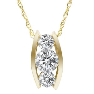 Pompeii3 1/2ct Three Stone 3 Diamond Pendant 14K Yellow Gold - 1 of 3
