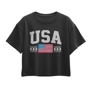 Girls' - Instant Message - USA Sport Sweater Short Sleeve Boxy Graphic T-Shirt - 1 of 2