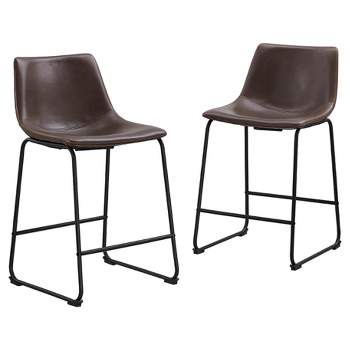 Set Of 2 Laslo Modern Upholstered Faux Leather Counter Height Barstools ...