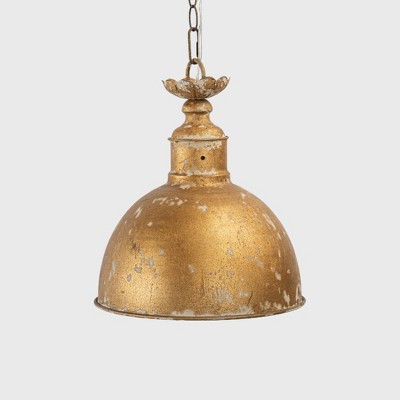 Vintage Industrial Style Gold Pendant Light Fixture with Distressed Finish, 11.62" Diameter, Adjustable Chain