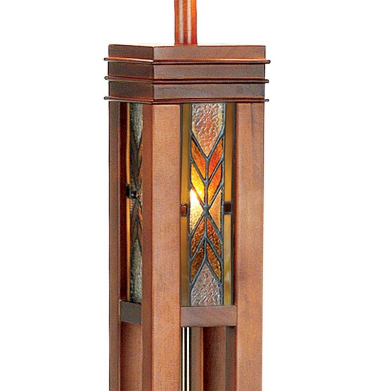 Robert Louis Tiffany Mission Rustic Floor Lamp 62 1/2" Tall Walnut Wood Column with Nightlight Wheat Stained Glass Shade for Living Room Bedroom House, 5 of 9