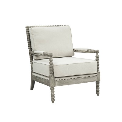 Beige and Gray Oak Velvet Accent Chair with Wood Frame