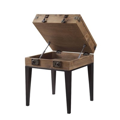 44" Rustic Oak and Matte Gray Square Storage Accent Table