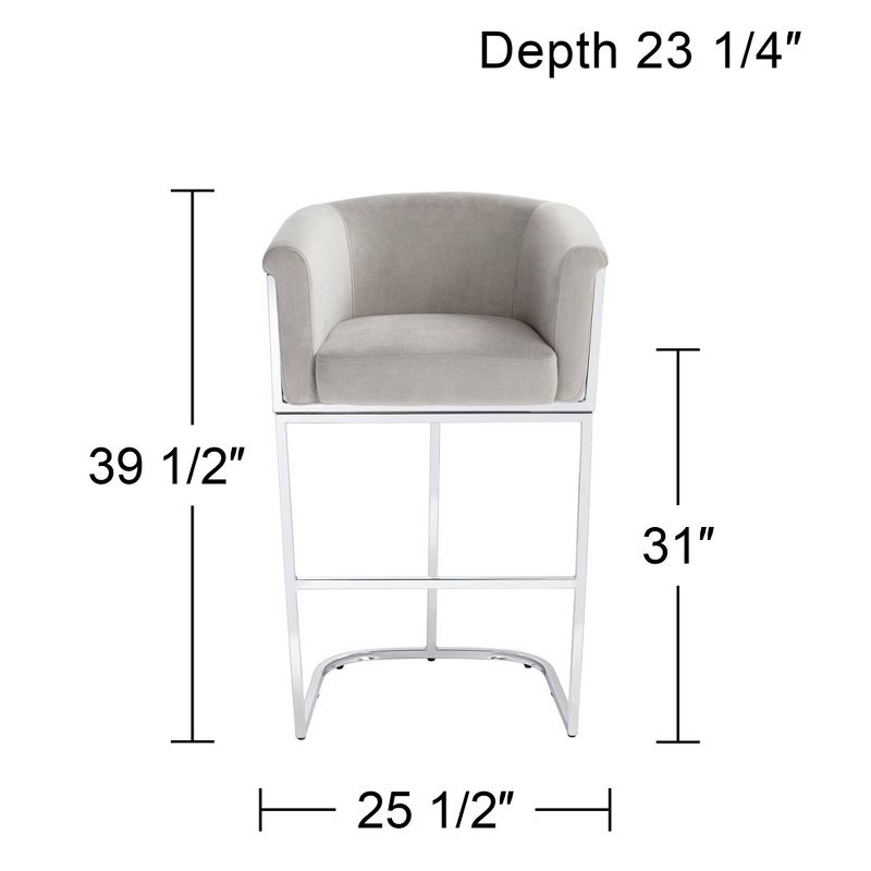 Studio 55D Reign Chrome Bar Stool 31" High Modern Gray Velvet Upholstered Cushion with Backrest Footrest for Kitchen Counter Height Island Home Shed, 4 of 10