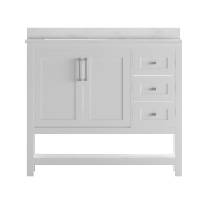 White Freestanding Bathroom Vanity with Carrara Marble Countertop