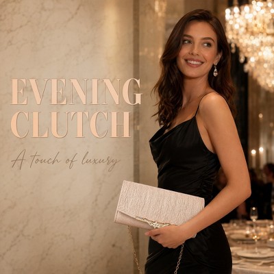 INSPIRE CHIC Shimmer Textured Evening Clutch Purse for Women with Removable Chain Strap & Magnetic Flap Lock 9.8*2.2*3.9 inches Champagne color — фото 3