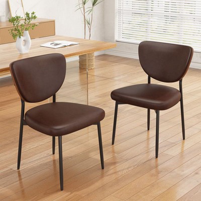 Gikpal Dining Chairs, Dining Room and Kitchen Chairs, Mid Century Modern Upholstered PU Leather Accent Chairs with Walnut Bentwood & Enlarged Cushion