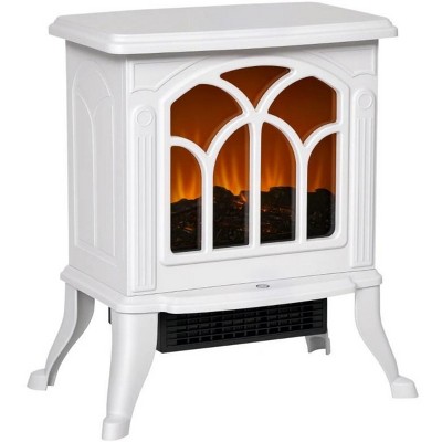 ChicFurnit Indoor Fireplaces 18" Freestanding Fireplace Fireplace Heater with Realistic Flames for Indoor Living Room, White, 14.8"*9"*17.3"
