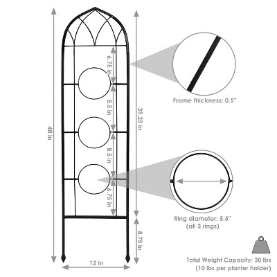 Black Steel Arched Garden Trellis with Flowerpot Supports, Set of 2