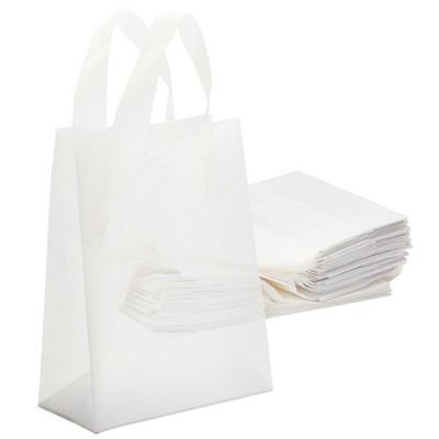 Stockroom Plus 60 Pack Medium Plastic Boutique Shopping Merchandise Bags with Handles, Frosted White, 10 x 8 x 4 Inches