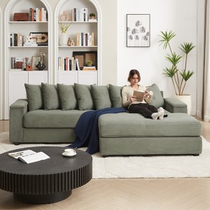 Luxe Oversized L Shaped Sectional Sofa with Chaise, Corduroy Upholstered Modular Couch with 8 Pillows and Hidden Storage for Living Room Bedroom - 1 of 4