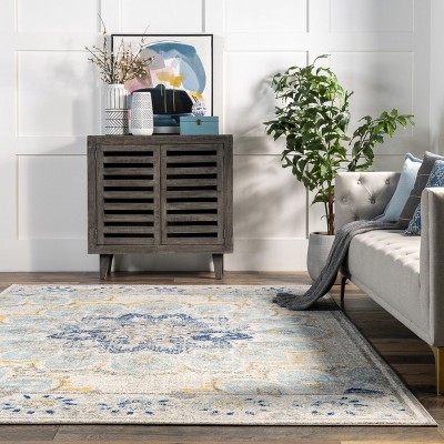Blue Floral Synthetic 4' x 6' Rectangular Area Rug