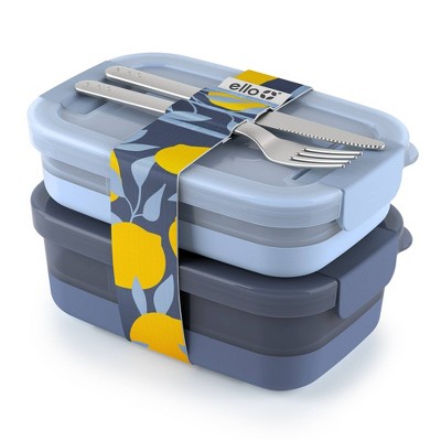 Unique Bargains Kitchen Plastic Double Layer Lunch Box Food Container Set w  Spoon Blue - Blue, White, Black - Bed Bath & Beyond - 28770977