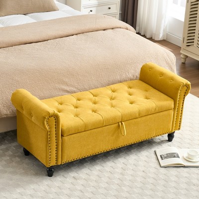 MOONMISS 55.12"Storage Ottoman Button Tufted Upholstered Linen Fabric Storage Ottoman Bench for Living Room,Bedroom End of Bed Bench