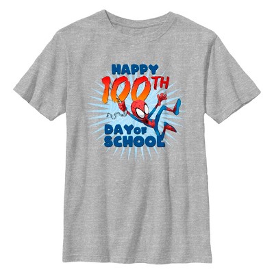 Boy's Marvel: Spider-Man Spider-Man 100th Day of School  T-Shirt - Athletic Heather - X Large