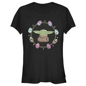 Juniors Womens Star Wars The Mandalorian Grogu Easter Egging Around T-Shirt - 1 of 4