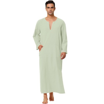 Lars Amadeus Men's Cotton V-neck Side Split Long Night Gown With Pocket ...