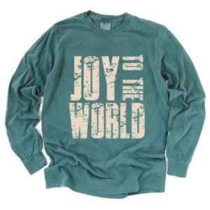 Joy To The World Block Distressed - Women's Garment Dyed Long Sleeve Graphic T-Shirt - 1 of 4