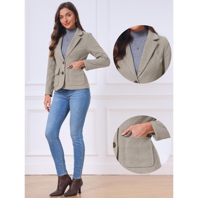 Женские пиджаки INSPIRE CHIC Women's Herringbone Tweed Long Sleeve Business Casual Blazers with Pockets Medium Brown — фото 2