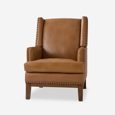 Pedro Genuine Leather Arm Chair with Solid Wood Frame and Removable Seat Cushion|ARTFUL LIVING DESIGN