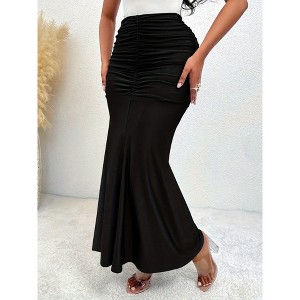 Coolmee Women Maxi Skirts High Waist  Skirt Fishtail Ruched Bodycon Stretchy Long Skirt - 1 of 4