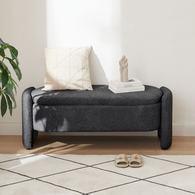 CAVINAS Modern Pull-Open Top Fleece Fabric Ottoman Bench,Upholstered Oval Storage Ottoman for Living Room