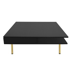XINGHANZHENXUAN Exquisite High Gloss Coffee Table with Golden Legs and Drawers, Square Center Table for Living Room - 1 of 4