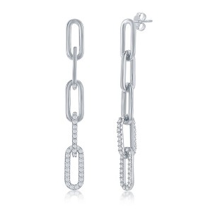 Bella Silver Sterling Silver, CZ Paperclip Earrings - Silver - 1 of 2