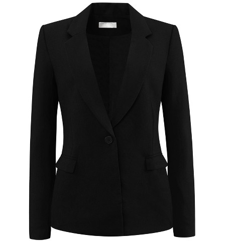 INSPIRE CHIC Women's Professional One Button Classic Work Business Suit Blazer Large Black