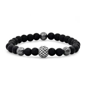 Steeltime Men's black lava and stainless steel/black ip beaded stretch bracelet - 1 of 4