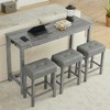 Vynxaria 4-Piece 59" Bar Table Set Built-In USB/Type-C/AC Ports + 3 Linen Stools, Solid Wood, Industrial Style, Space-Saving - 3 of 4