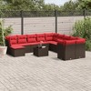 vidaXL 12 Piece Patio Sofa Set with Cushions Brown and Red Poly Rattan - With Table - 2 of 4