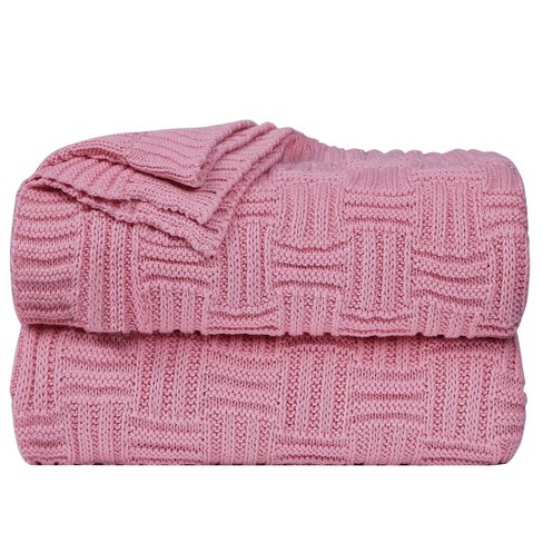 Pink cable knit throw blanket hot sale