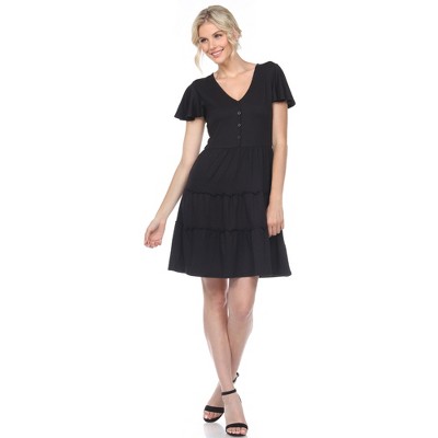 Women's Short Sleeve V-neck and Ruffle Sleeve Tiered Dress - White Mark