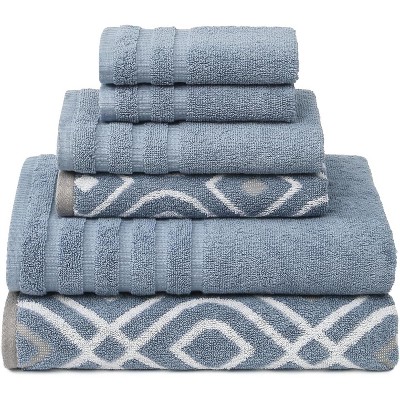 6-Piece 100% Cotton Towel Set – Yarn Dyed Jacquard & Solid – Includes 2 Bath Towels, 2 Hand Towels, 2 Washcloths – Absorbent, Quick Dry
