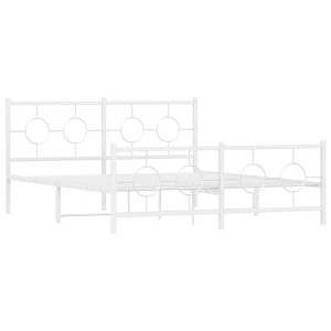 vidaXL White Metal Bed Frame-Industrial Double Bed with Headboard/Footboard - 1 of 4