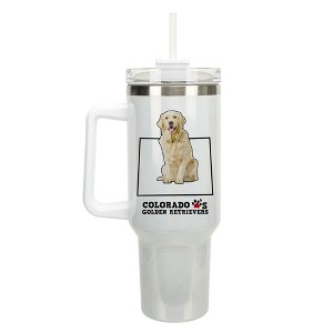 Elanze Designs Colorful Colorado Loves Golden Retrievers White Double Wall Stainless Steel Insulated Travel Tumbler with Lid and Straw, 40 Ounce - 1 of 4