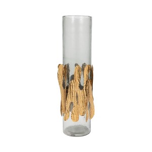 Glass Pillar Candle Holder with Metal Accent - Glam Smoky Decorative Taper Candle Stand for Home, Office, Bedroom, Living Room - 20" Gray - 1 of 4